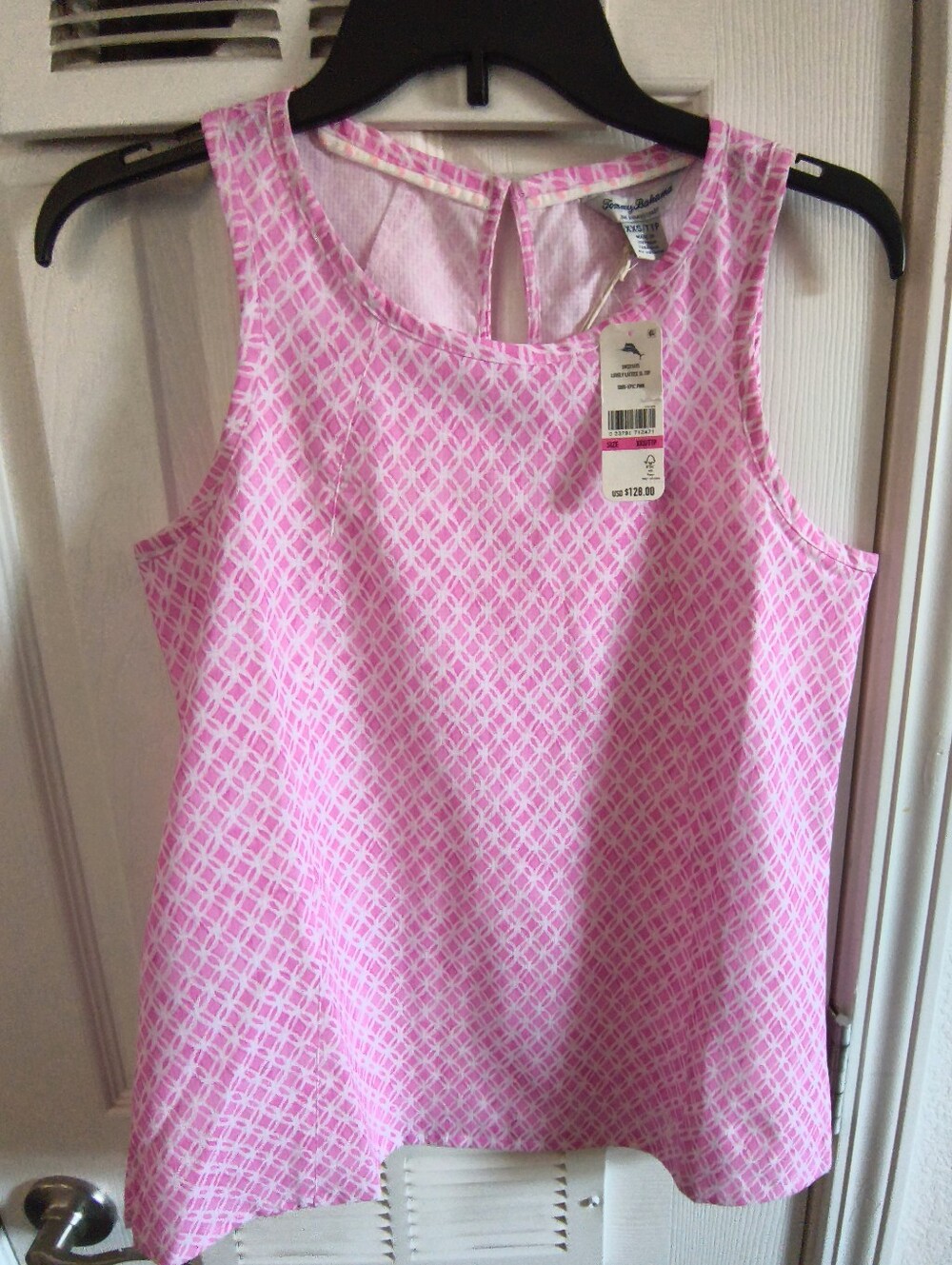 Tommy Bahama Lovely Lattice SL Pink & White Sleeveless Tank Top XXS